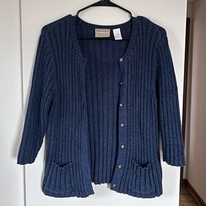 Liz Claiborne Navy Blue Ribbed Cardigan
